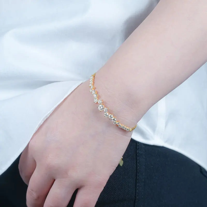 Moissanite Bracelet With Certificate 925 Sterling Silver Adjustable Double Chain Bracelets for Women Wedding Jewelry Gift