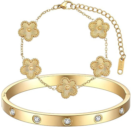 Gold Plated Bracelet Love bangle Set