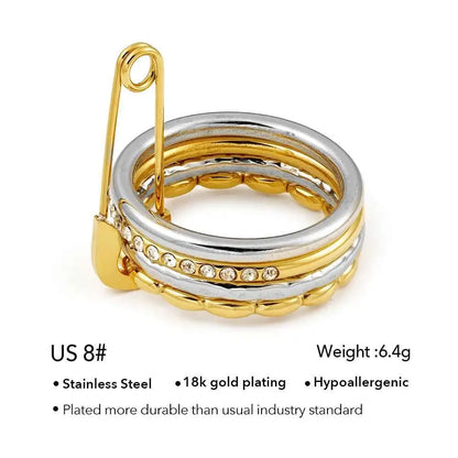Zircon Pin 18K Plated Gold Ring