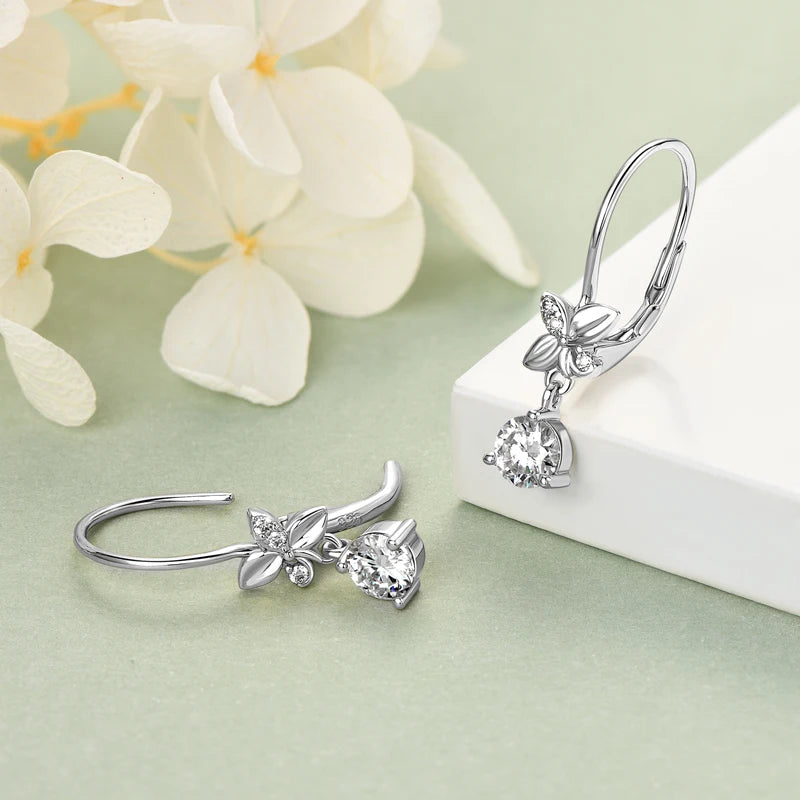 Orelia 5mm Moissanite Pendant Earring  925 Sterling Silver Flower Dangle Earrings