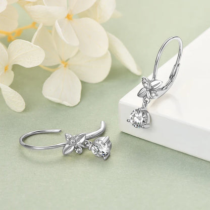 Orelia 5mm Moissanite Pendant Earring  925 Sterling Silver Flower Dangle Earrings