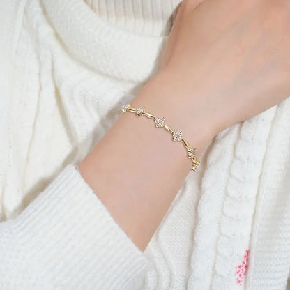 2mm Moissanite Bracelet 925 Sterling Silver Four-leaf Flower Adjustable Chain Bracelets for Women Girl Charm Hand Jewelry